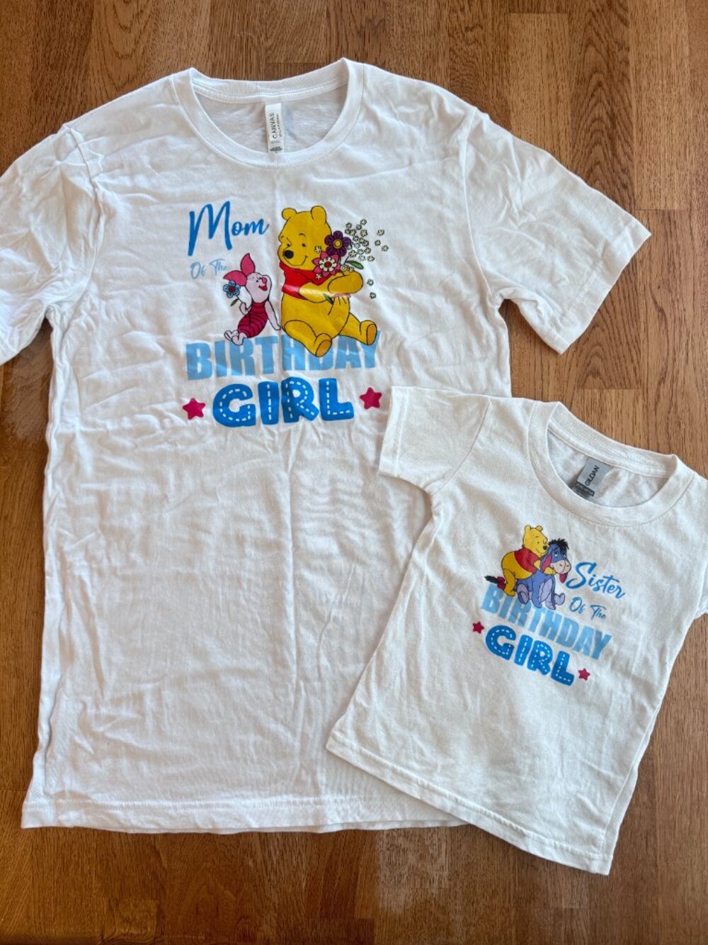 Disney Pooh Bear Birthday Girl Tee Bundle Mom Sister Size Medium and 2T